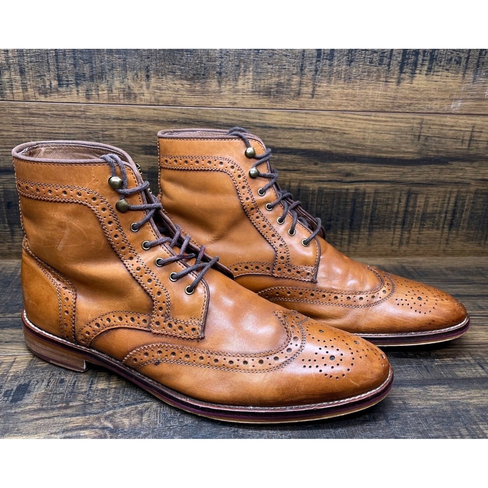 Johnston & Murphy Wingtip Boots Men's 9.5M Wingtip Brogue Leather Tan